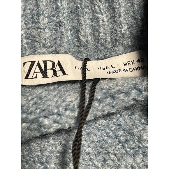 Zara Sweater Womens Size L Blue Knit Crew Neck Long Sleeve Textured Ribbed Trim - Picture 5 of 9
